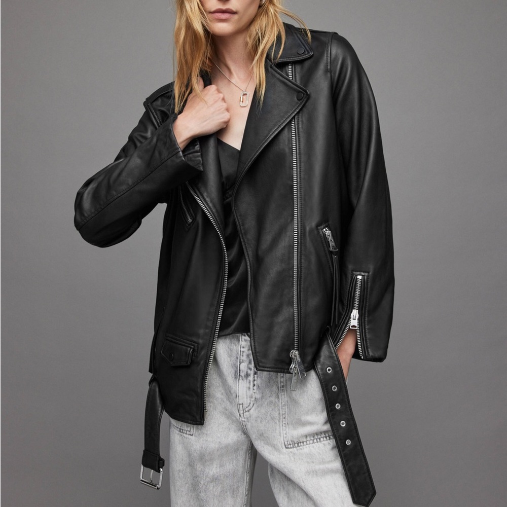 All Saints Billie Oversized Leather Biker Jacket